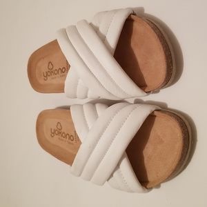 Women's White Slip On Sandals by YOKONO
